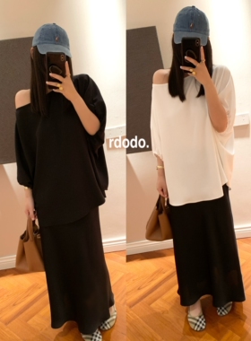 Rdodo自线黑珍珠斜裁显瘦优雅奢华日本重磅三醋酸光泽黑长半身裙