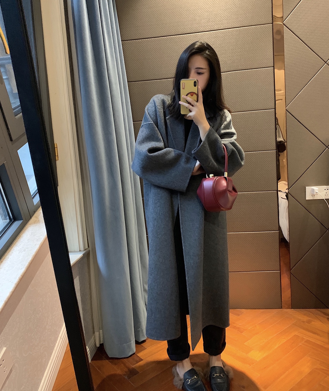 二多多家韩国原版打版燕麦白宽松廓形阿尔巴卡羊驼毛羊毛长款大衣