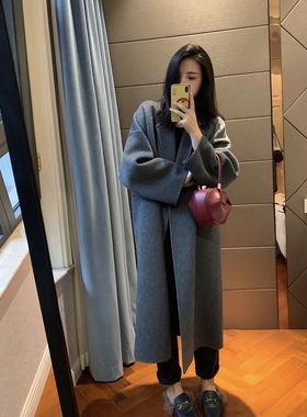 二多多家韩国原版打版燕麦白宽松廓形阿尔巴卡羊驼毛羊毛长款大衣