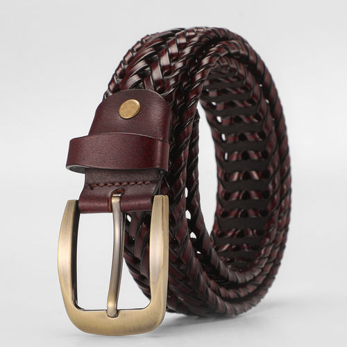 男士皮带编织免打孔真牛皮裤腰带