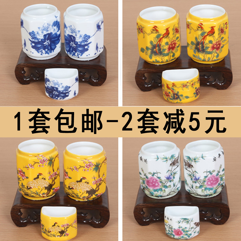 包邮鸟碗八哥鹩哥鸟食杯陶瓷画眉鸟食罐八角杯水缸盒槽鸟笼杯配件