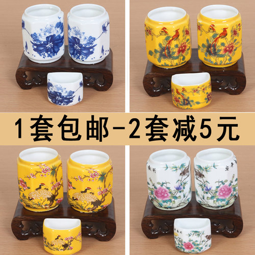八哥陶瓷鸟食杯八角杯水缸盒槽