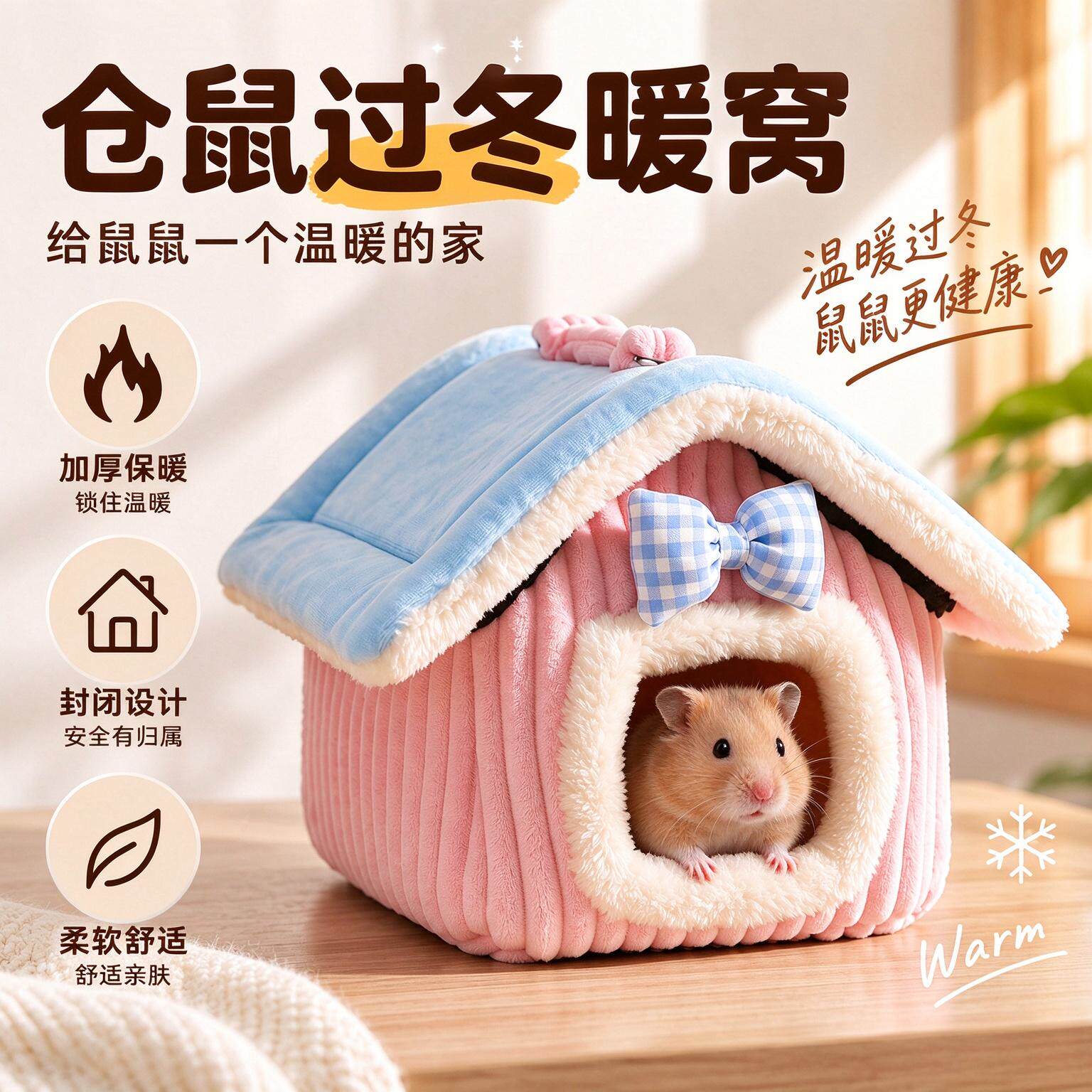 仓鼠窝冬天保暖加绒加厚棉窝冬季防寒睡窝布丁金丝过冬仓鼠保暖窝