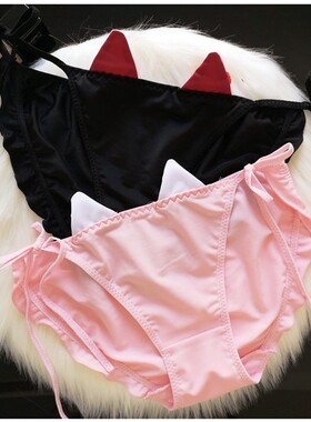 新款日系软妹牛奶丝内裤女猫大耳朵可爱小内内天使魔鬼纯欲短裤头