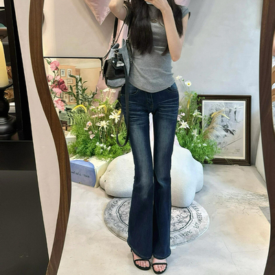 美式怀旧低腰辣妹喇叭牛仔裤子女