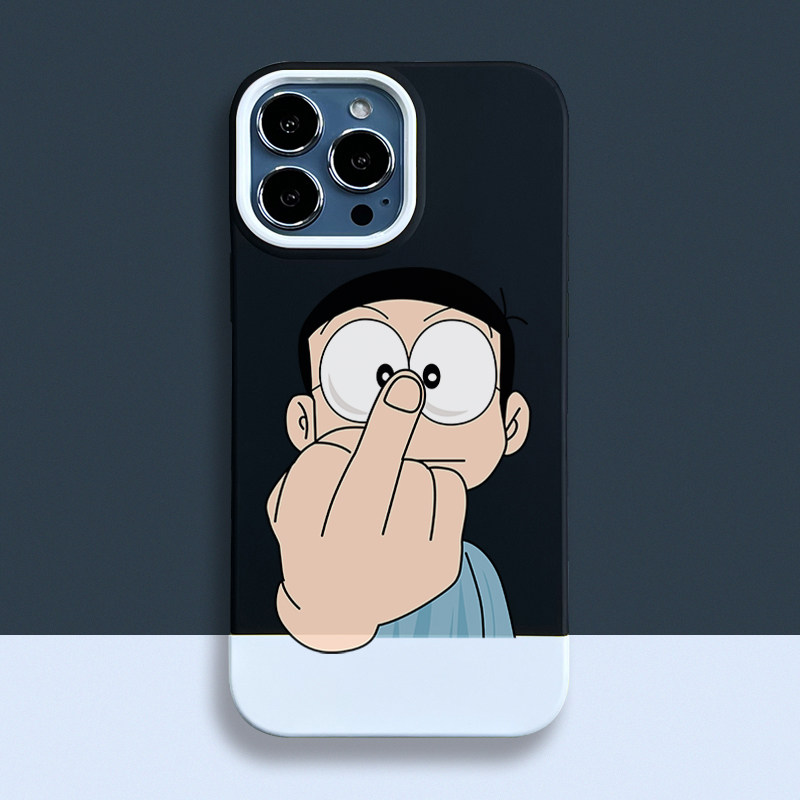 iphone13手机壳趣味恶搞大雄中指12promax男士款苹果11直边适用14