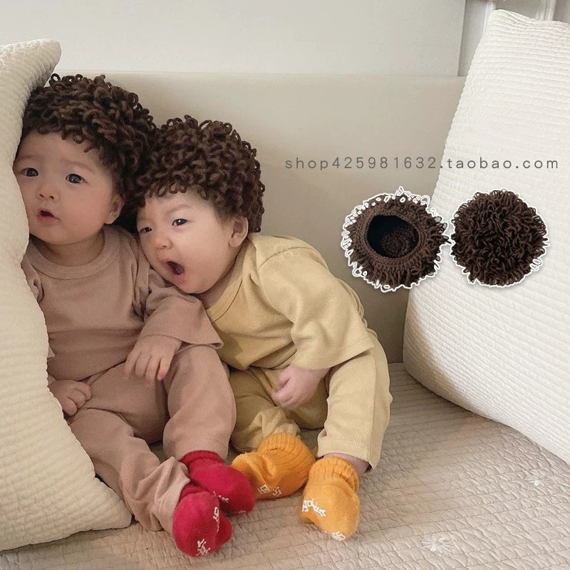 婴儿帽子秋冬可爱男童女童婴幼儿宝宝搞怪冬季儿童假发毛线帽
