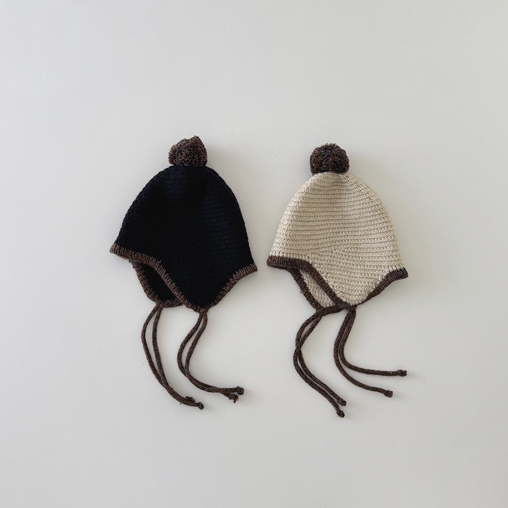 韩国儿童帽子2025时尚新款可爱男童防风保暖针织宝宝毛线帽护耳帽