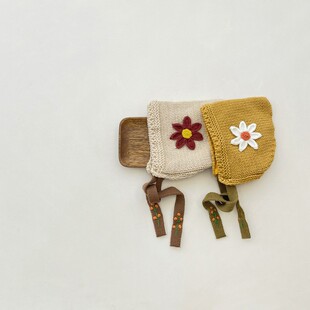 韩国儿童帽子冬季新款洋气手工钩花针织宝宝护耳帽女童毛线帽冬帽