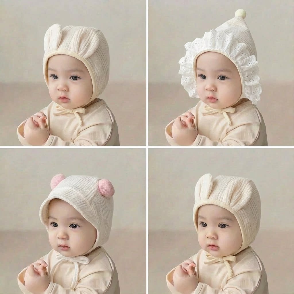 韩国婴儿帽子春秋可爱洋气新生婴幼儿公主宫廷护耳帽外出宝宝胎帽