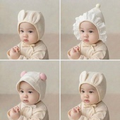 韩国婴儿帽子春秋可爱洋气新生婴幼儿公主宫廷护耳帽外出宝宝胎帽