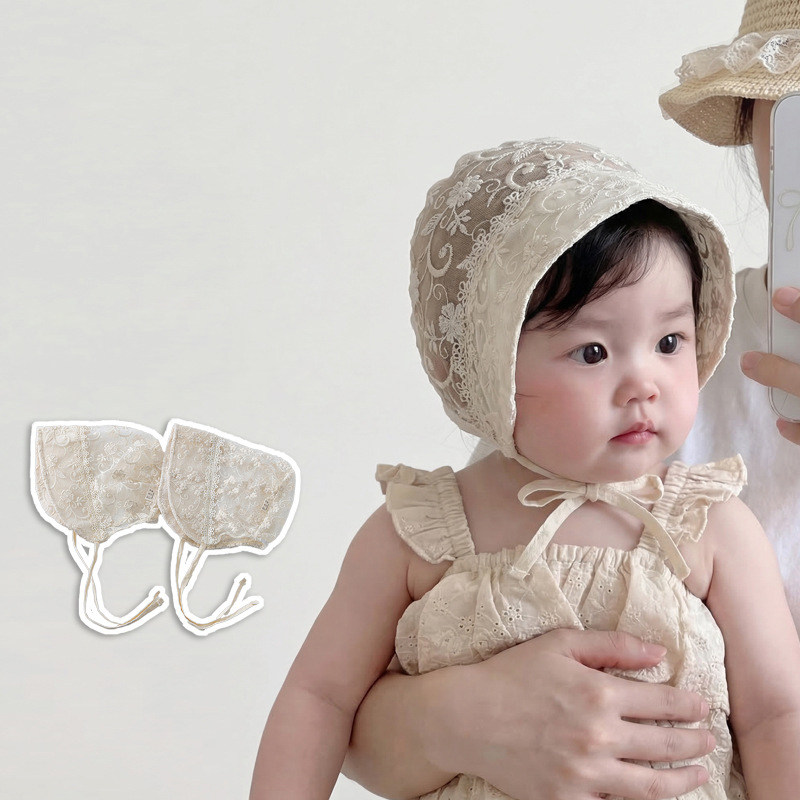 韩国婴儿帽子夏季新款蕾丝花朵萝莉帽婴幼儿女宝宝防晒遮阳护耳帽