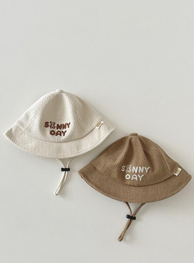 韩国婴儿帽子秋冬新款OAY字母灯芯绒盆帽男女宝宝防风保暖渔夫帽