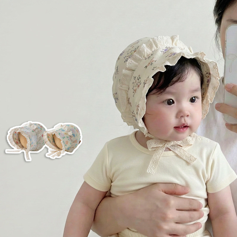 韩国婴儿帽子春秋新款ins甜美花朵公主萝莉帽女童宝宝防晒护耳帽