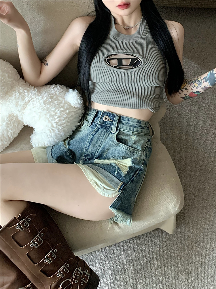 大码高腰破洞美式复古辣妹水洗翻边牛仔短裤女2025夏季新款热裤潮