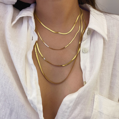 多层设计感一体钛钢蛇骨项链