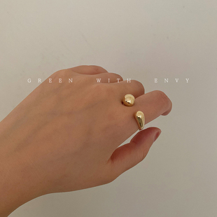 个性 Queen法式 ins时尚 优雅女装 金属食指戒 黄铜球形金色开口戒指