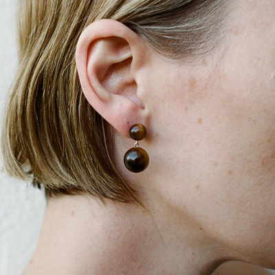 法式简约小众黑玛瑙显白圆球耳环