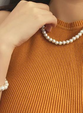 Queen法式复古轻奢风格珍珠项链小众设计感名媛锁骨链正圆珠珠链