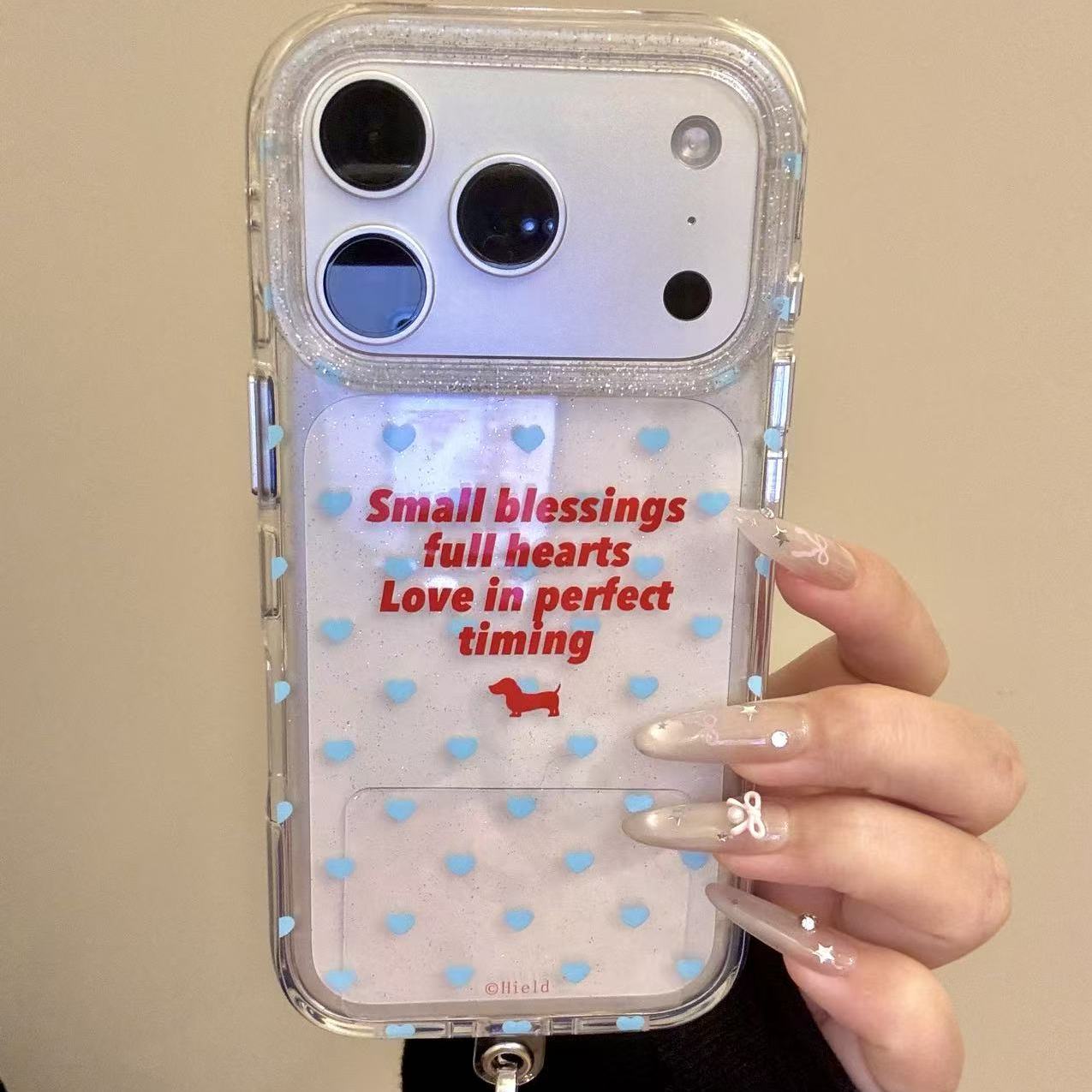 简约ins透底蓝爱心英文腊肠狗适用ihone17promax苹果16pr手机壳15