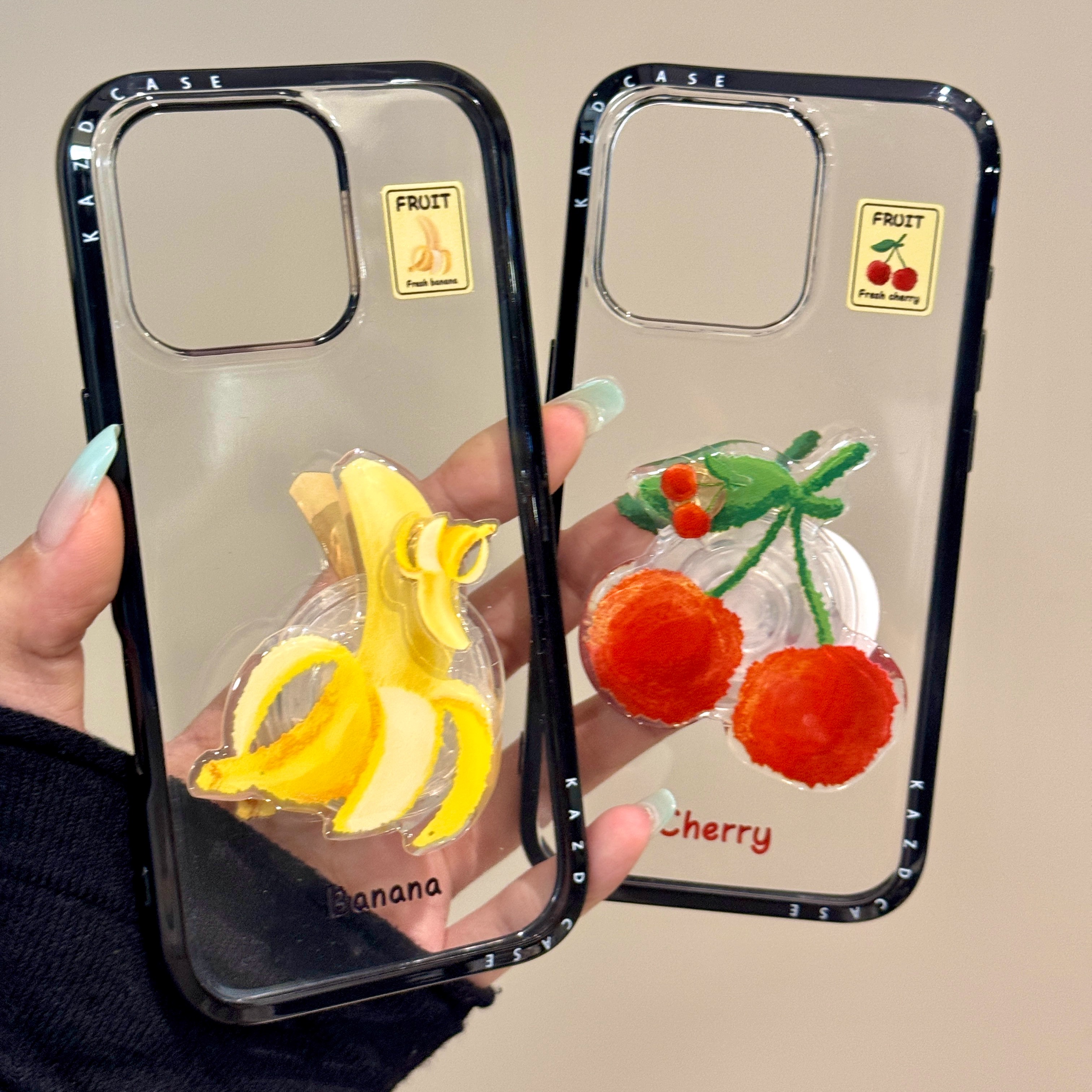 黑框樱桃香蕉转转支架适用iphone16promax苹果15pr手机壳14新款13