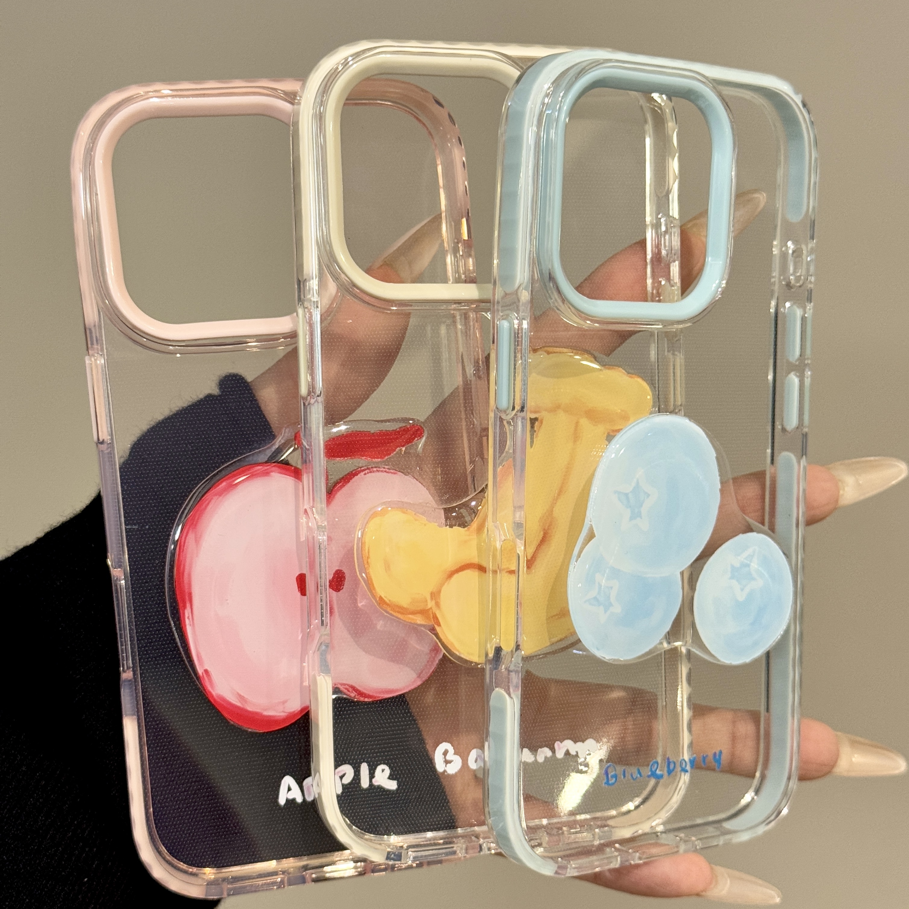简约小清新透底滴胶水果香蕉蓝莓适用iphone16promax苹果15手机壳