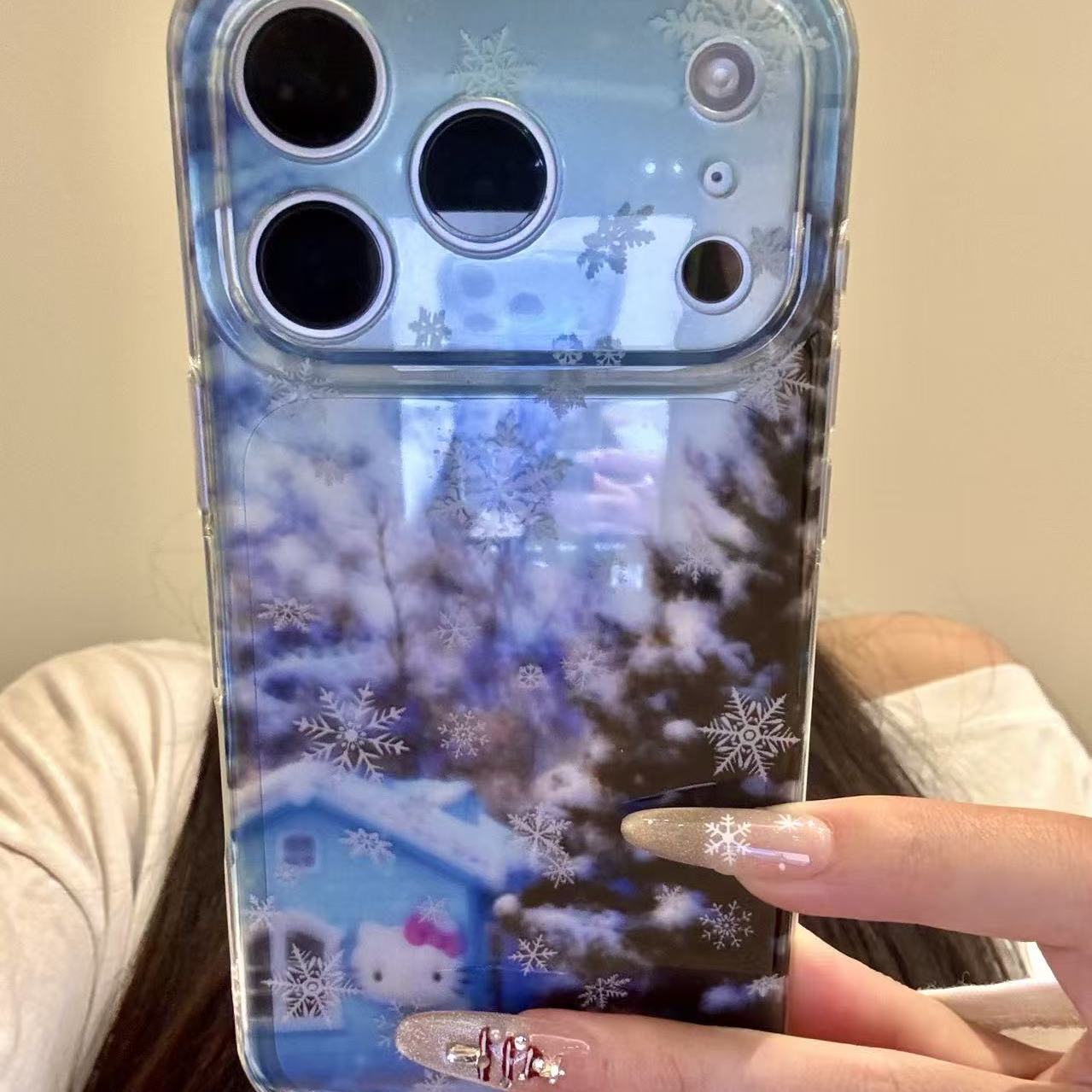 韩系透蓝朦胧松树小屋猫咪适用于iphone17promax苹果16手机壳15pr