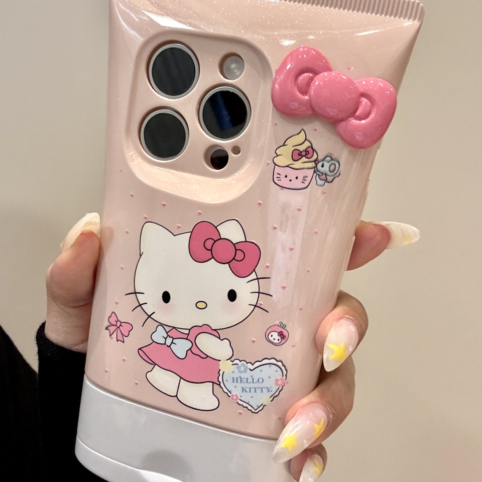 创意波点立体蝴蝶结猫咪洗面奶iphone16prom手机壳苹果15新款14pr