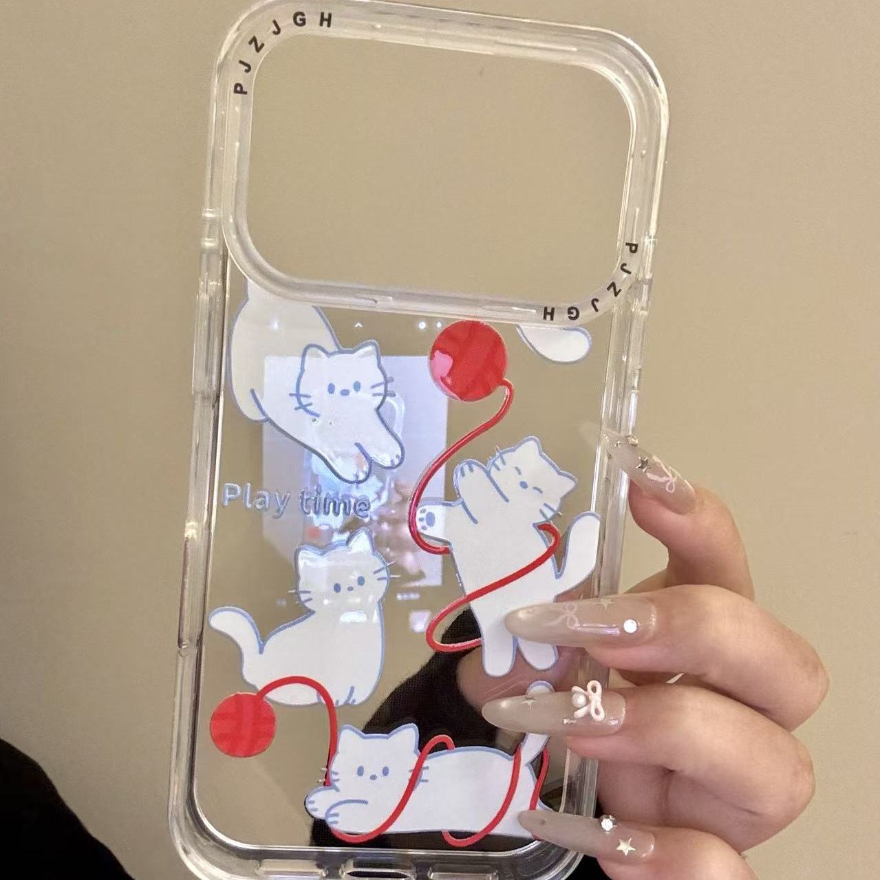 软萌可爱透底咖啡玩毛球猫咪适用ihone17promax苹果16pro手机壳15