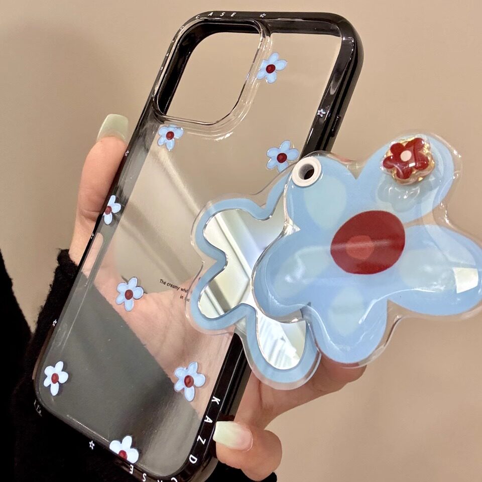 春日ins英文小蓝花支架适用iphone17promax苹果16pro手机壳14p新