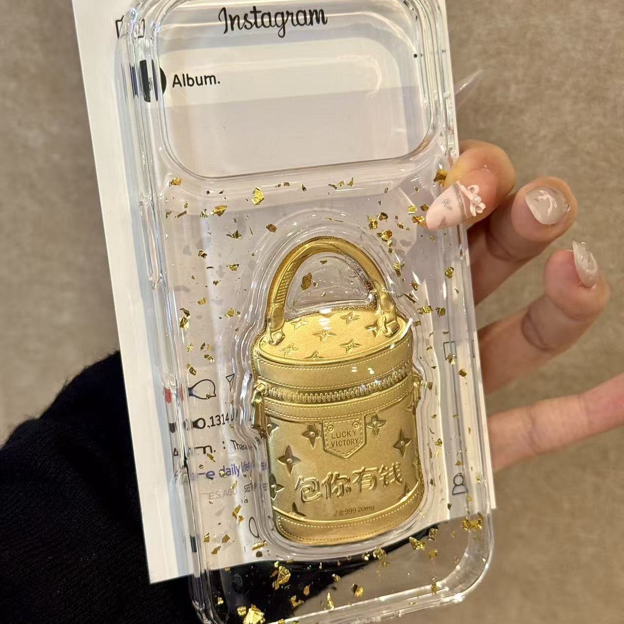 个性创意金箔滴胶包包适用ihone17promax苹果16p手机保护壳15新款