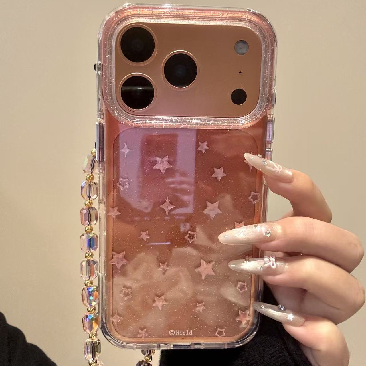 唯美ins闪粉透色鎏金星星适用ihone17promax苹果16手机壳15pr新款