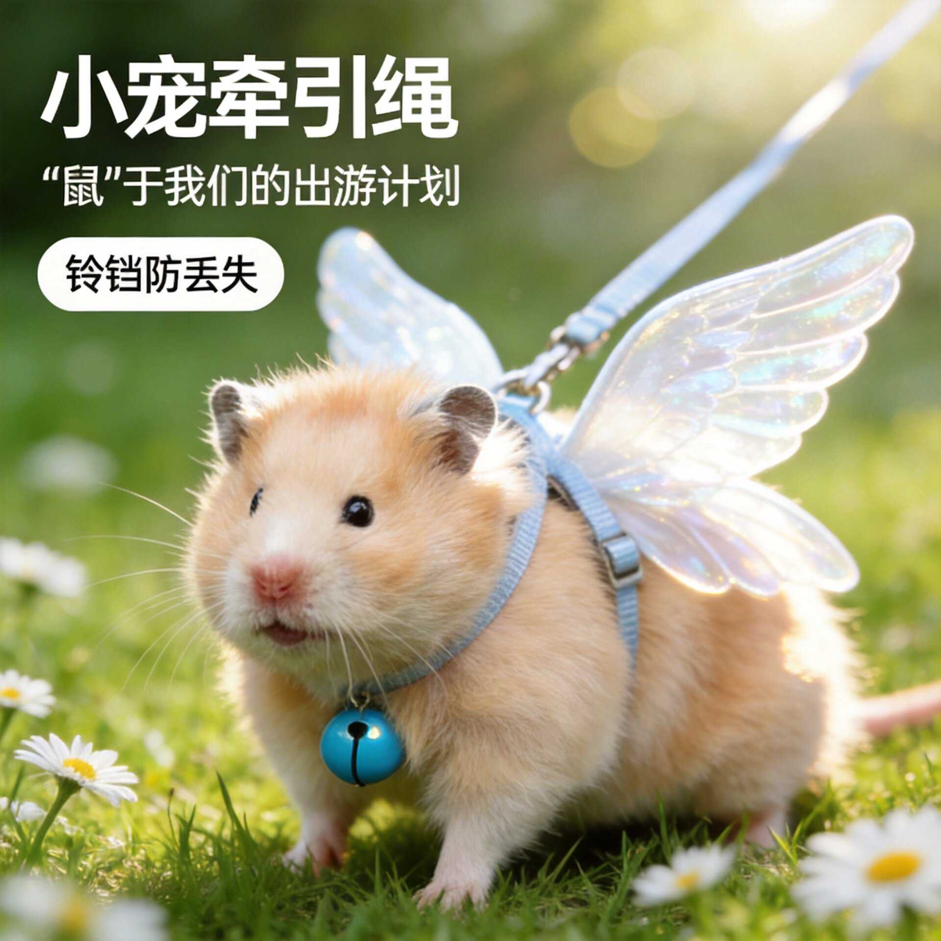 仓鼠牵引绳天使翅膀背心式防挣脱铃铛防丢失外出遛鼠小宠用品兔绳