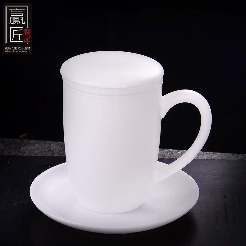 赢匠德化白瓷带盖带过滤茶杯大码茶水分离陶瓷办公茶水杯定制刻字,餐饮具,茶杯,淘宝优惠券,粉丝福利购,淘宝优惠卷