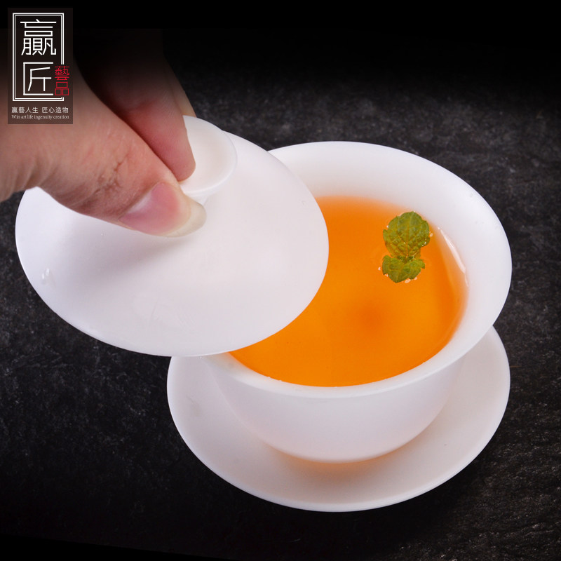 赢匠功夫茶盖碗茶杯白瓷三才手工茶碗薄胎家用泡茶防烫迷你小单个,餐饮具,盖碗,淘宝优惠券,粉丝福利购,淘宝优惠卷
