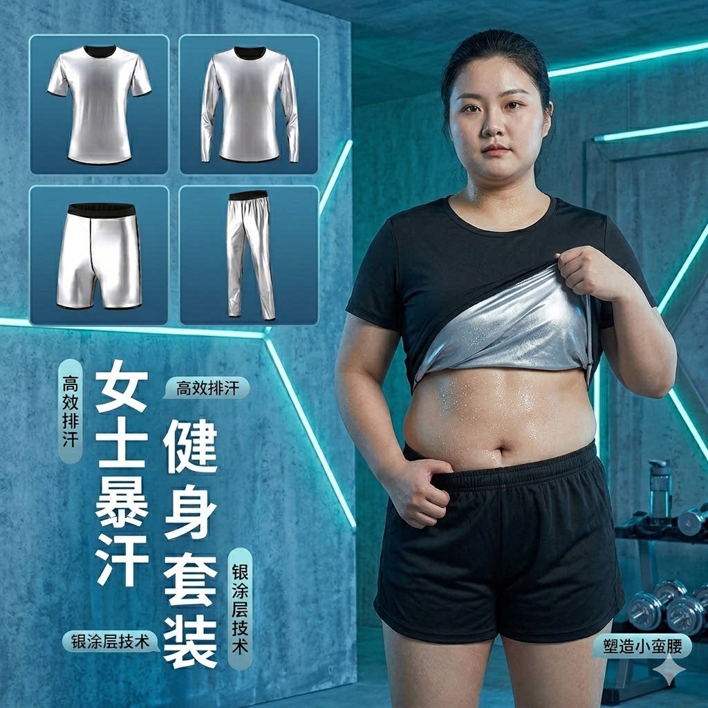 暴汗服女套装跑步运动瑜伽控体大码爆汗服减重发汗衣暴汗裤健身房