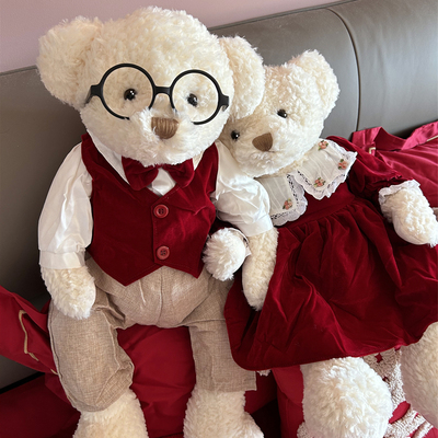 复古法式情侣熊毛绒玩具送手提袋