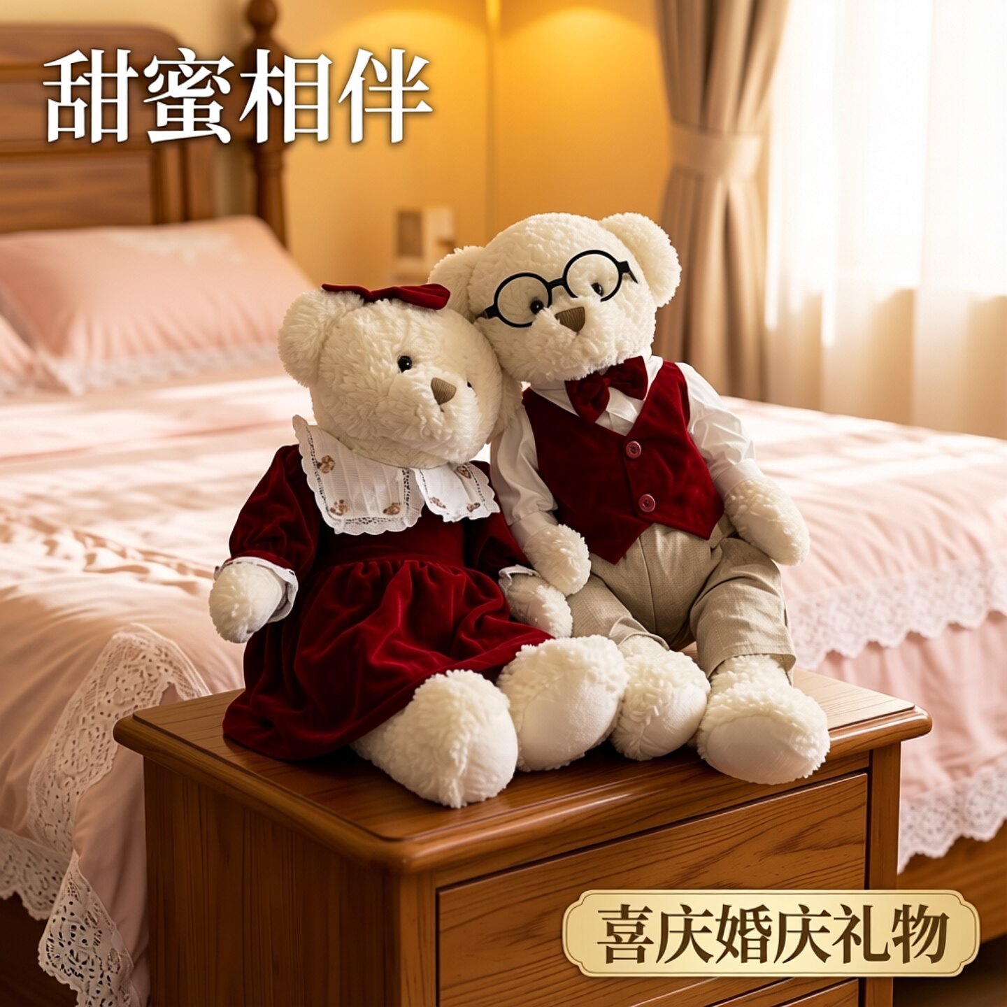 压床娃娃结婚一对布娃娃大号情侣公仔泰迪熊毛绒玩具可爱喜庆礼物