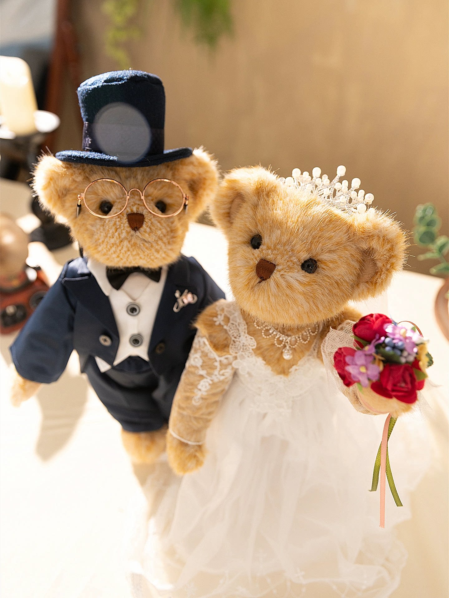 泰迪唱诗班压床娃娃婚房情侣婚纱泰迪熊公仔玩偶一对毛绒结婚礼物