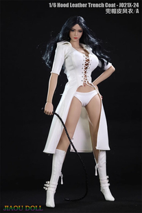 1/6 女兵人 JO21X-24 性感兜帽皮衣 风衣外套 长款皮衣模型 现货