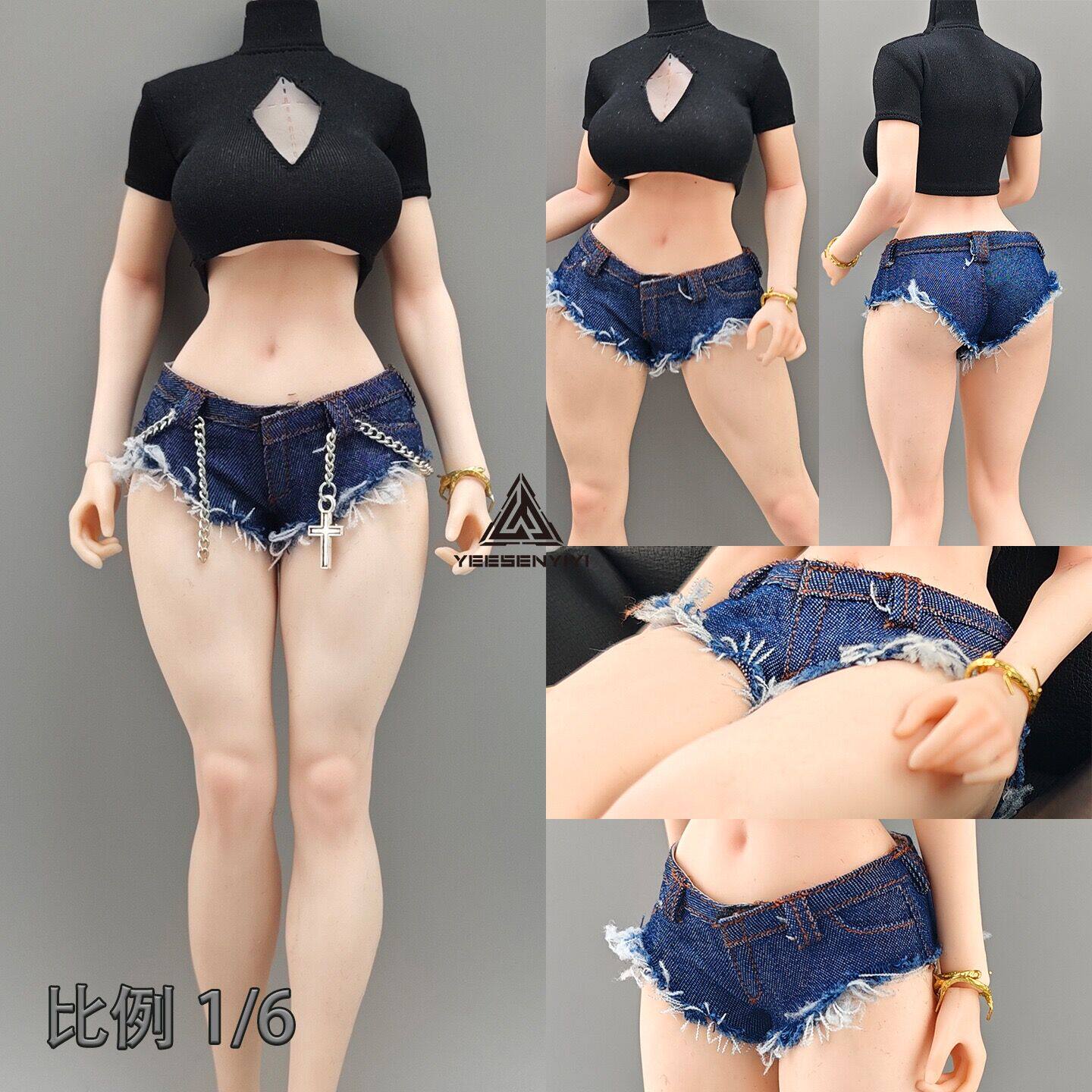 现货 1/6兵人 DG083 潮流女式短裤 牛仔裤 超短牛仔热裤 12寸模型