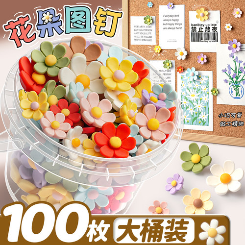 100个ins花朵彩色图钉工字钉