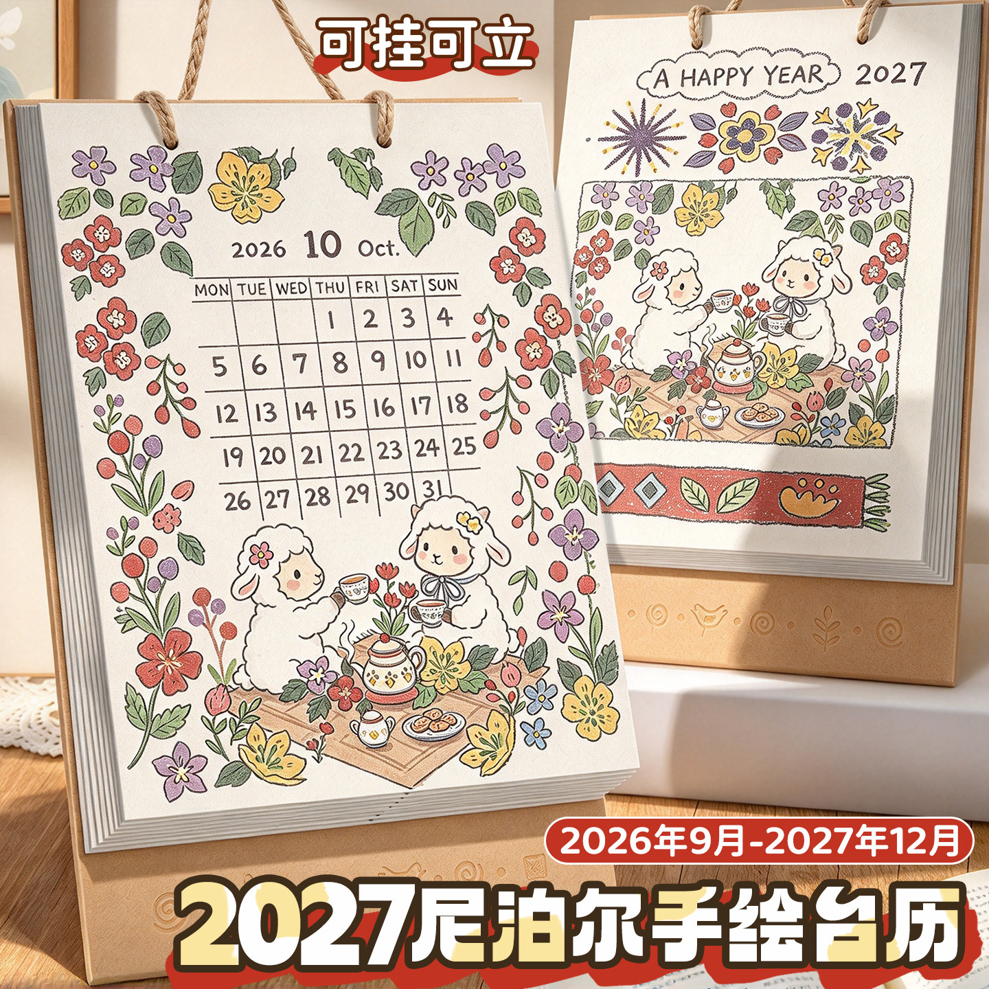 2027新款台历小羊绘涂插画月历