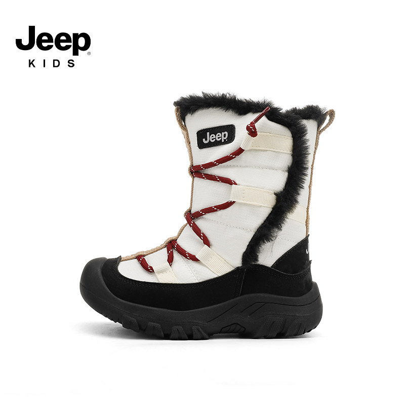 jeep童鞋冬季儿童女童雪地靴男童棉鞋加绒加厚户外鞋东北防水冬鞋