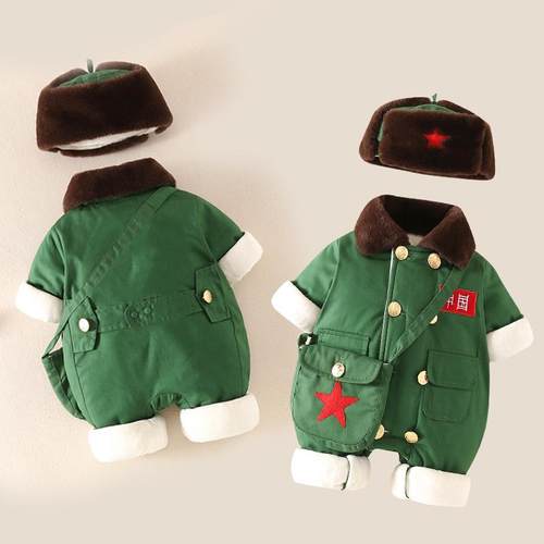 婴儿宝宝军大衣连体衣秋冬衣服