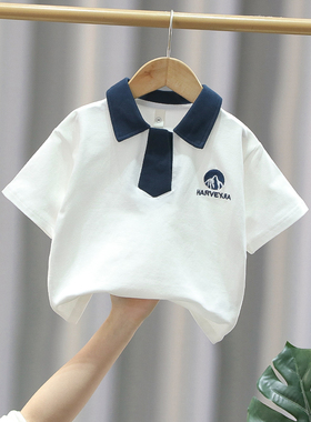 男童POLO衫短袖儿童夏季纯棉T恤上衣学院风宝宝休闲白色男孩夏装3