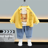 痞帅三件套衣服男宝宝休闲秋装 童装 儿童秋季 2026新款 男童春秋套装