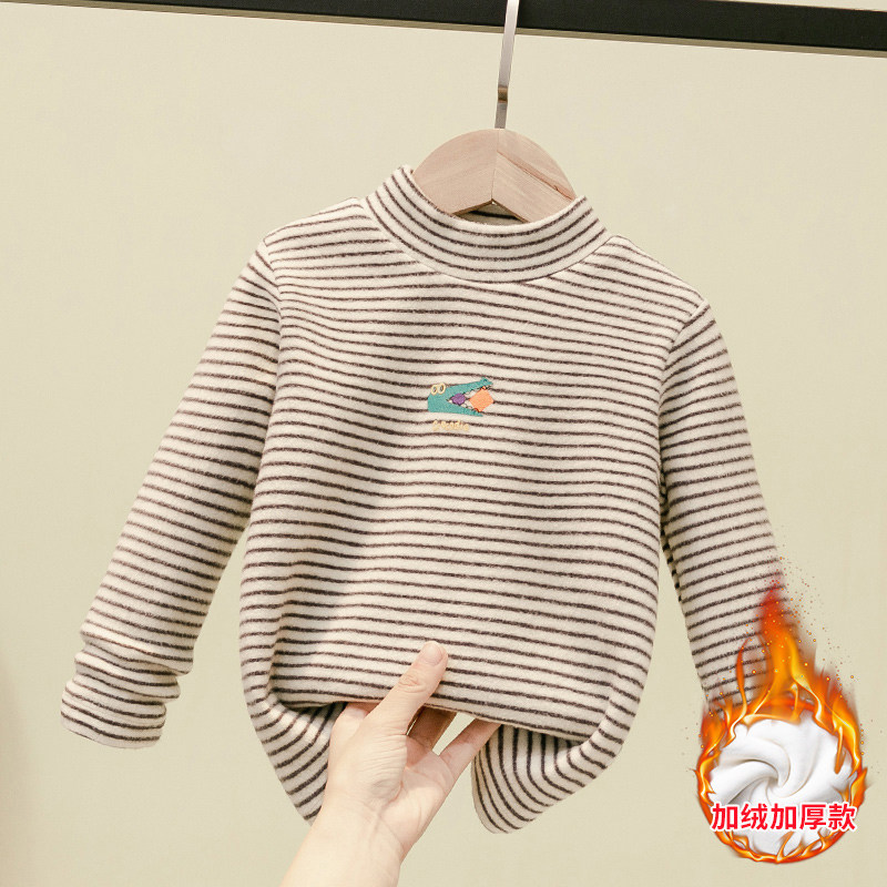 儿童加绒加厚打底衫男童秋冬中领条纹春秋上衣长袖T恤女童宝宝潮,童装/婴儿装/亲子装,T恤,淘宝优惠券,粉丝福利购,淘宝优惠卷
