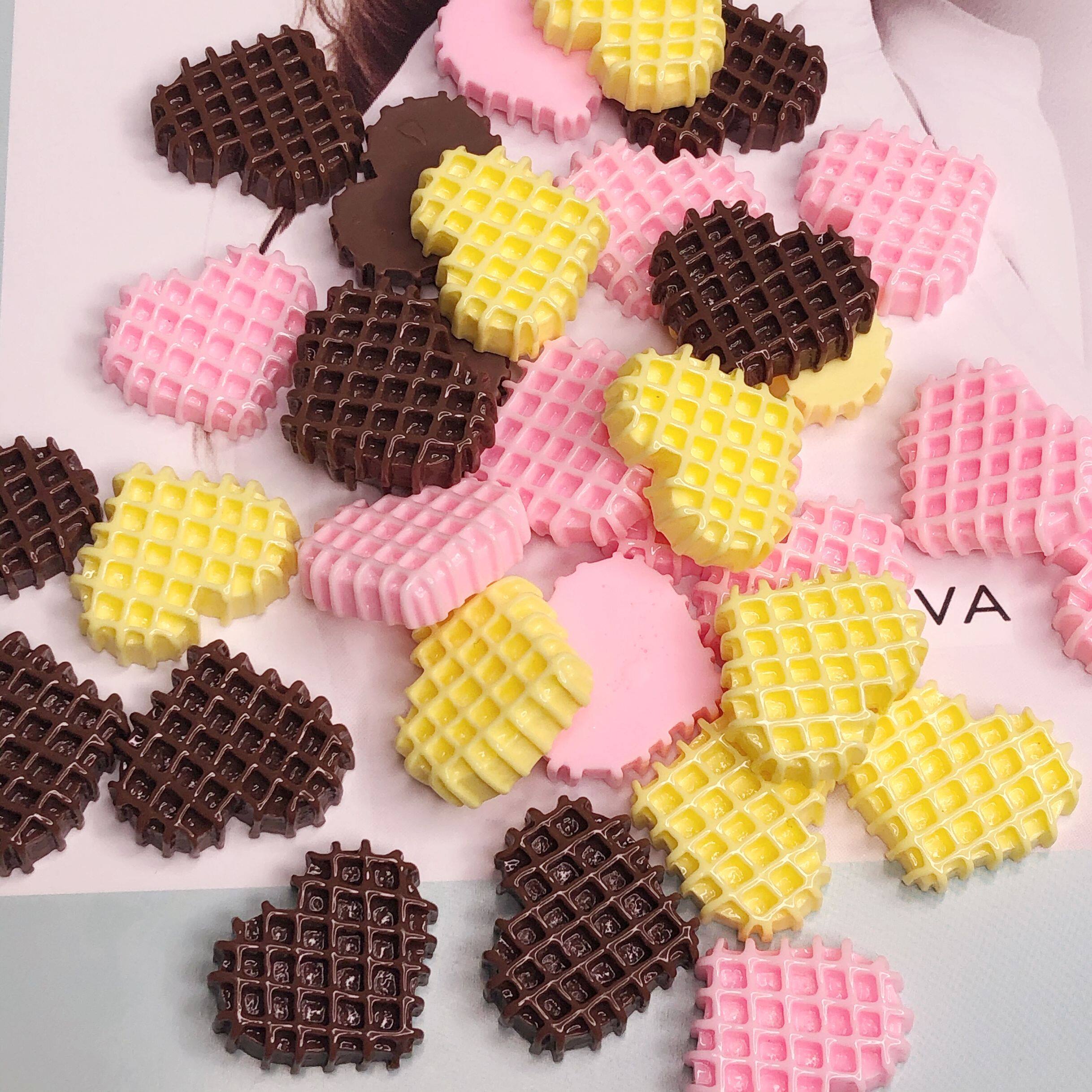 创意仿真亮面格子爱心饼干食玩 奶油胶diy手机壳材料发绳树脂配件