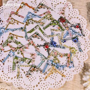 Retro Story边角贴 花边舞曲系列复古花卉主题素材手帐相框装饰贴